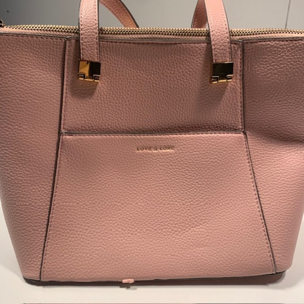 Love & Lore Pink Pebbled Leather Satchel Tote Crossbody Bag Gold Hardware - Picture 2 of 11